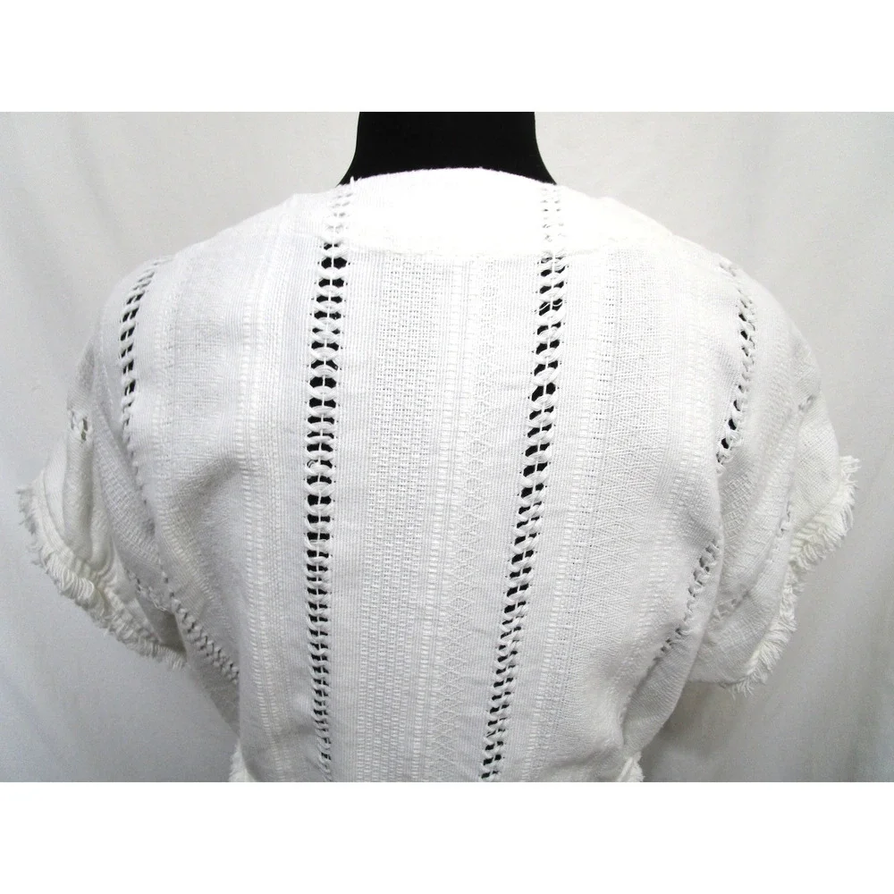 Vintage Handwoven Mexican White Belted Boho Wrap Shirt Women Sz M/L - Picture 11 of 13